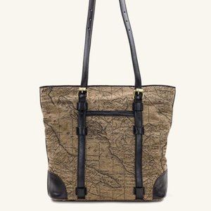 Patricia Nash Jacquard Map Montry Oversized Shoulder Bag Tote (Tan/Black)